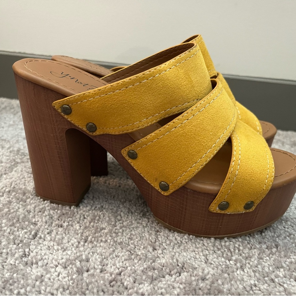 Y•Not? Yellow Chunky Heels
